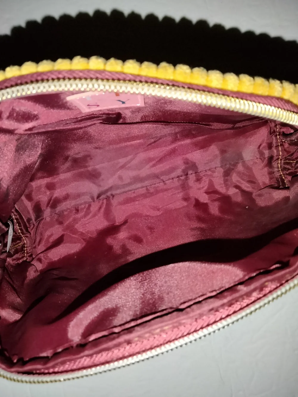 Ipsy (Size 10W X 7L) Burgundy & Gold Ribbed Corduroy Texture Cosmetic Pouch Bag